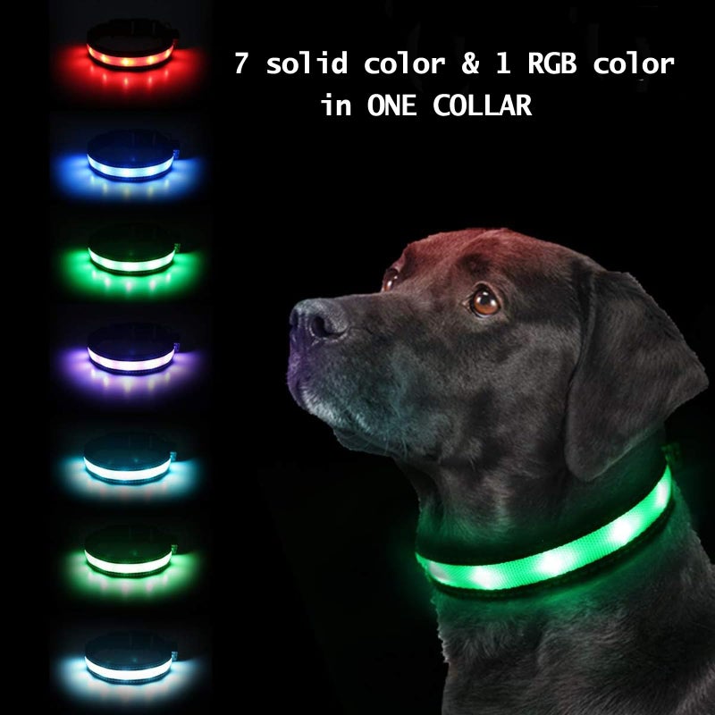 yacig Light Up Dog Collar, Safety LED Dog Collars Rechargeable 7 Colors in One Lighted Dog Collar Glow in The Dark Dog Walking Light, Neon Durable Nylon Adjustable Buckle for Small/Medium/Large Dogs,XS Size - Image 2